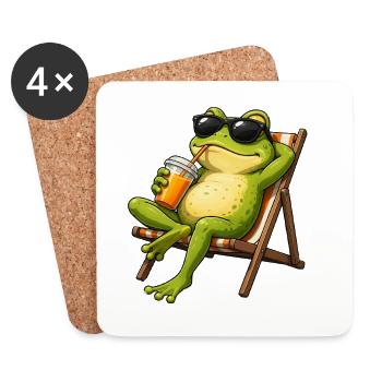 Relaxter Frosch im Strandstuhl - Untersetzer (4er-Set) - Weiß - Vorne