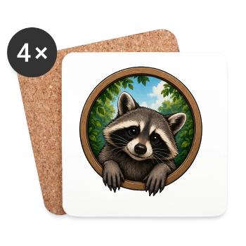 Raccoon dans le Holerring - Dessous de verre (lot de 4) - blanc - Devant