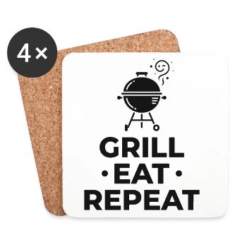 Grill Eat Repeat – Das Must-have für Grillmeister - Untersetzer (4er-Set) - Weiß - Vorne