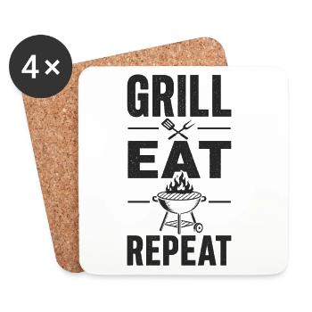 Grill Eat Repeat – Das Must-have für Grillmeister - Untersetzer (4er-Set) - Weiß - Vorne