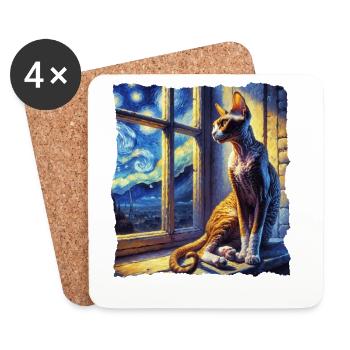 Nuit étoilée du chat Cornish Rex - Dessous de verre (lot de 4) - blanc - Devant