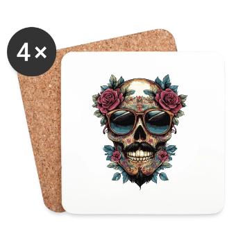 Fleurs de Crâne - Dessous de verre (lot de 4) - blanc - Devant