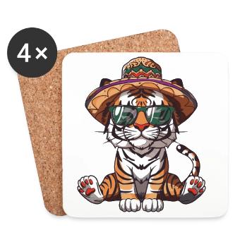Tiger Comic Funny Sombrero - Coasters (set of 4) - white - Front