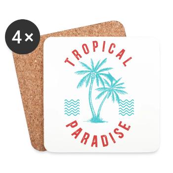 Tropical Paradise Retro Palm Badge - Coasters (set of 4) - white - Front