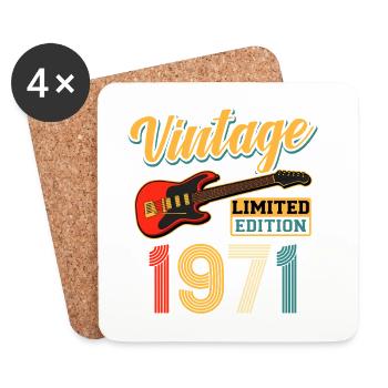 Vintage 1971 Limited Edition Retro Guitar Art - Coasters (set of 4) - white - Front