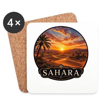 Vacances vintage dans les dunes de sable du désert du Sahara en Afrique du Nord - Dessous de verre (lot de 4) - blanc - Devant