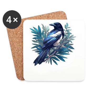 Pies Magpie - Dessous de verre (lot de 4) - blanc - Devant