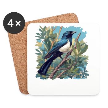 Pies Magpie - Dessous de verre (lot de 4) - blanc - Devant