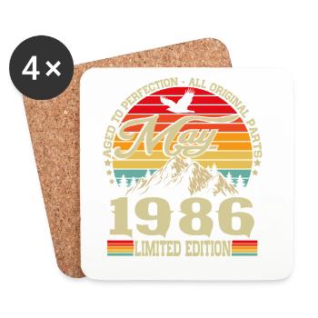 Vintage May 1986 Vintage Retro Birthday - Coasters (set of 4) - white - Front