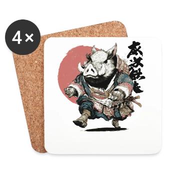 Boar Samurai in Ukiyo Armor - Coasters (set of 4) - white - Front