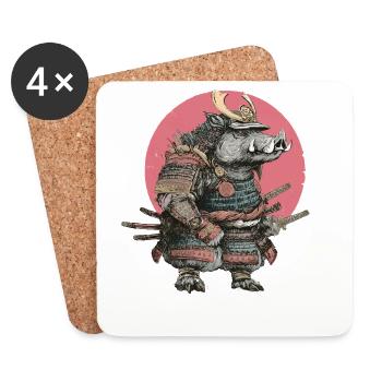Boar Samurai in Armor with Pink Crest - Coasters (set of 4) - white - Front