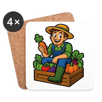 Farmer and harvest of the cheerful vegetable garden - Coasters (set of 4) - white - Front