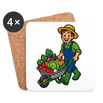 Cheerful gardener and wheelbarrow of vegetables - Coasters (set of 4) - white - Front