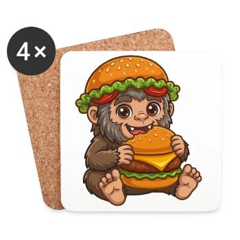 Mignon Sasquatch Bigfoot Cartoon Burger de restauration rapide - Dessous de verre (lot de 4) - blanc - Devant