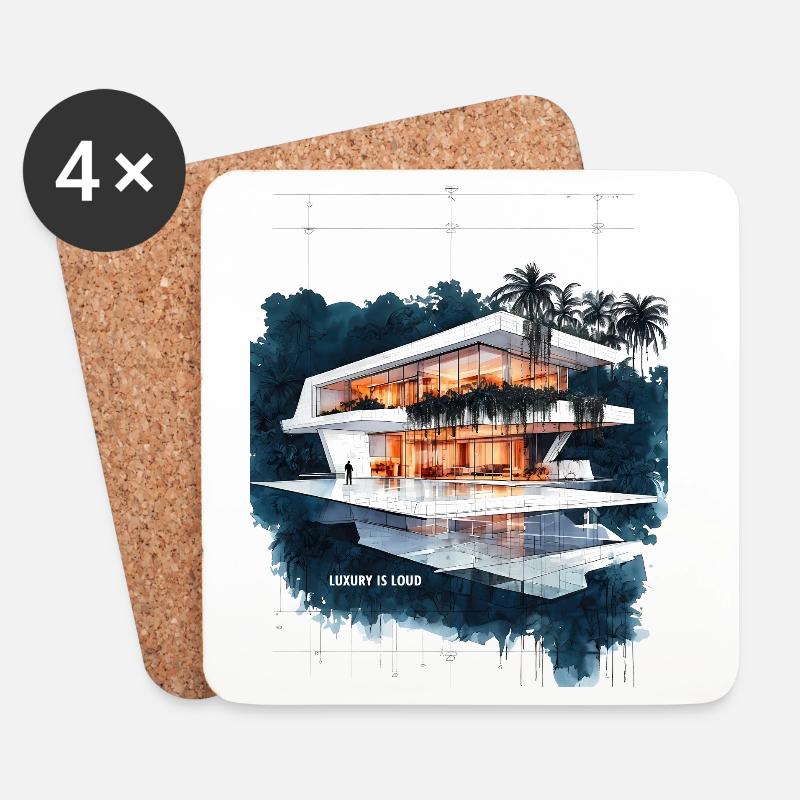 Luxury Is Loud – Tropical Modern Villa Skizze - Untersetzer (4er-Set) - Weiß