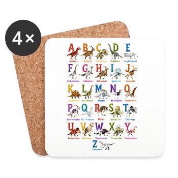Bunter DinoAlphabet Druck - Untersetzer (4er-Set) - Weiß - Vorne