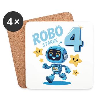 Roboter Geburtstagsmotiv 4 Jahre Jungen Geschenk - Untersetzer (4er-Set) - Weiß - Vorne