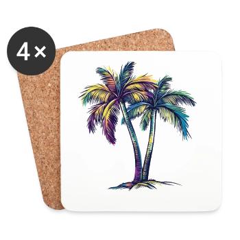 Rainbow Palm Trees Tropical Dream - Coasters (set of 4) - white - Front