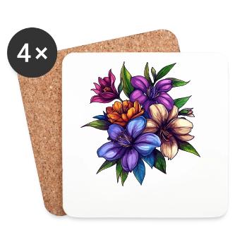 Bouquet de fleurs tropicales – Explosion de couleurs - Dessous de verre (lot de 4) - blanc - Devant