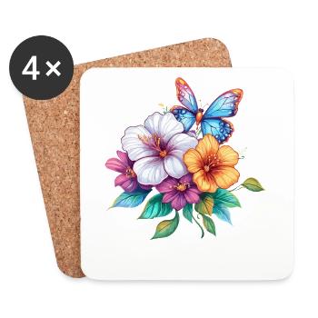 Blumenstrauß mit Schmetterling - Untersetzer (4er-Set) - Weiß - Vorne