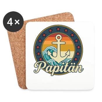 Papitän avec ancre de navire et capitaine des vagues de mer - Dessous de verre (lot de 4) - blanc - Devant