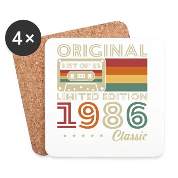 1986 Vintage Rétro Cadeau D'anniversaire - Dessous de verre (lot de 4) - blanc - Devant
