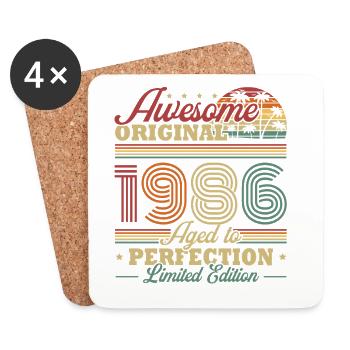 Cadeau rétro vintage d’anniversaire 1986 - Dessous de verre (lot de 4) - blanc - Devant