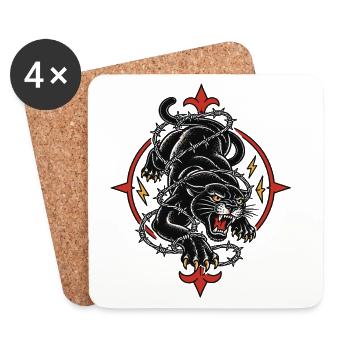 Panthère noire tattoo barbelés agressive - Coasters (set of 4) - white - Front