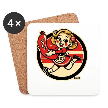 Retro Sausage Snack Girl - Coasters (set of 4) - white - Front
