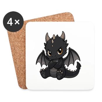 Little Black Dragon with Wings - Coasters (set of 4) - white - Front