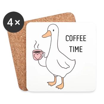 Dessin animé Ducky Coffee Time - Dessous de verre (lot de 4) - blanc - Devant
