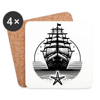 Silhouette de navire à voile Vintage Sea - Dessous de verre (lot de 4) - blanc - Devant