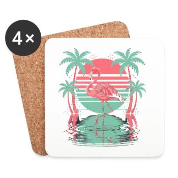 Tropical flamingo palm trees water sunset - Coasters (set of 4) - white - Front