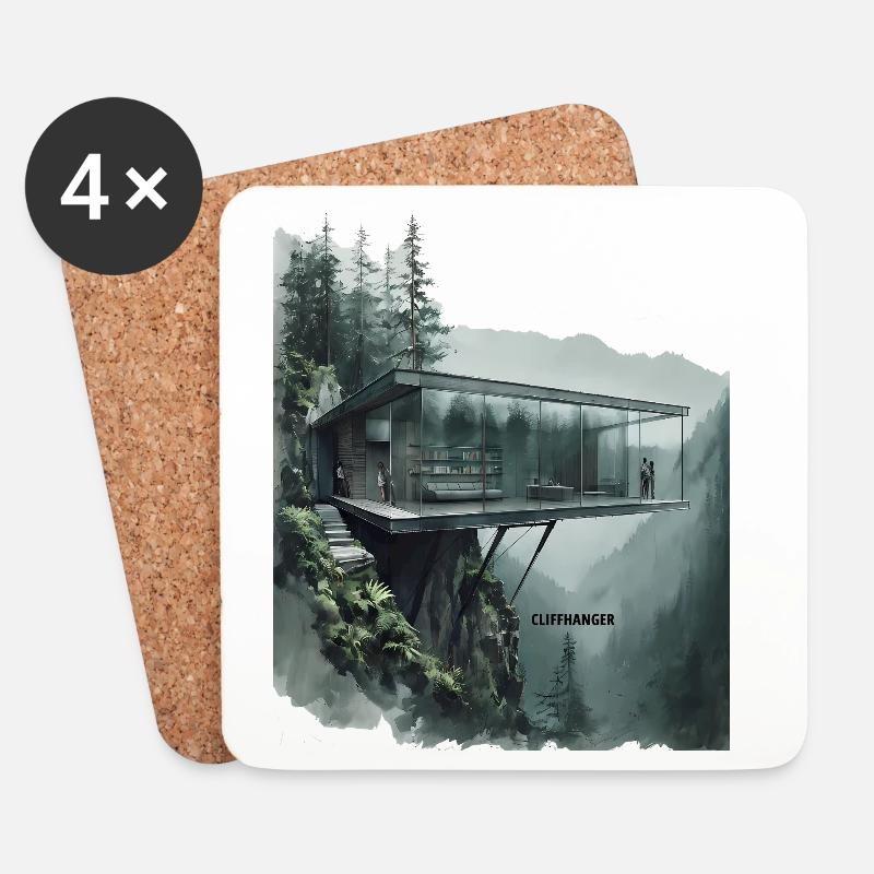 CLIFFHANGER – Moderne Architektur Glasvilla - Untersetzer (4er-Set) - Weiß