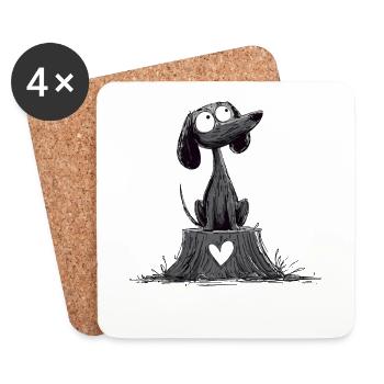Heart dog on tree stump - Coasters (set of 4) - white - Front