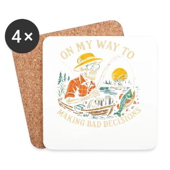 Humour de pêche en route vers de mauvaises décisions - Dessous de verre (lot de 4) - blanc - Devant