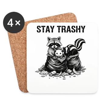 Humour animalier poubelle Opossum raton laveur - Dessous de verre (lot de 4) - blanc - Devant