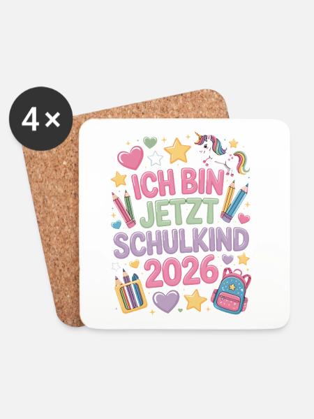 Ich Bin Jetzt Schulkind 2026 Einhorn Einschulung - Untersetzer (4er-Set) - Weiß