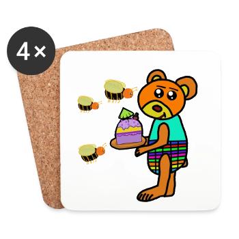 Bear with birthday cake children - Coasters (set of 4) - white - Front
