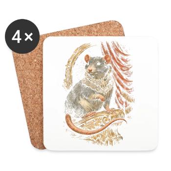 Rat de couleur Rat fantaisie Rat de la grande souris Rat domestique - Dessous de verre (lot de 4) - blanc - Devant