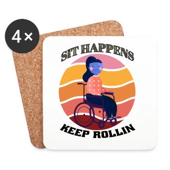 Sit Happens Keep Rollin Wheelchair Life Art - Untersetzer (4er-Set) - Weiß - Vorne