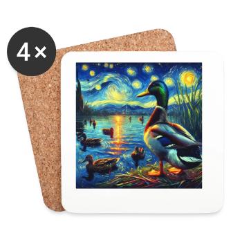 Nuit étoilée de canard colvert - Dessous de verre (lot de 4) - blanc - Devant