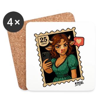 Portrait selfie de timbre de vache - Dessous de verre (lot de 4) - blanc - Devant