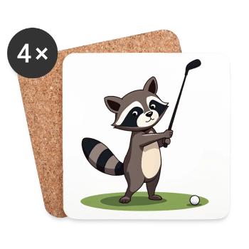 Waschbär spielt Golf - Untersetzer (4er-Set) - Weiß - Vorne