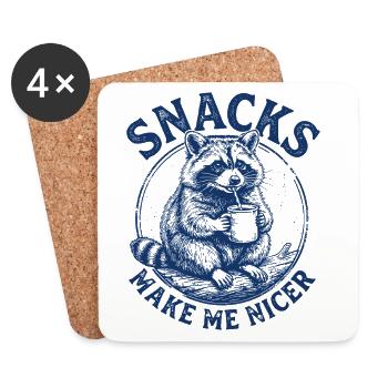 Raccoon, Snacks Make Me Nicer - Coasters (set of 4) - white - Front