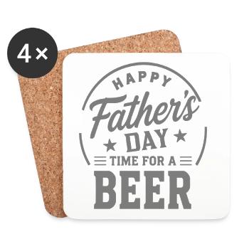 HAPPY FATHERS DAY TIME FOR A BEER Papa Emblem - Untersetzer (4er-Set) - Weiß - Vorne