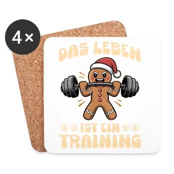 Lebkuchenmann DAS LEBEN IST EIN TRAINING Lustig - Untersetzer (4er-Set) - Weiß - Vorne