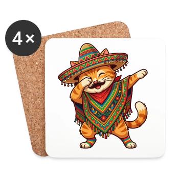 Poncho Cinco de Mayo funny Mexican Cat Dab - Coasters (set of 4) - white - Front