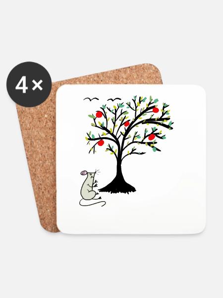 Niedliche Maus Äpfel Apfelbaum Kind - Untersetzer (4er-Set) - Weiß
