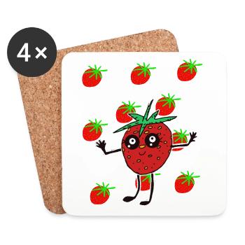 Fraises Fraises Fruits Kawaii - Dessous de verre (lot de 4) - blanc - Devant